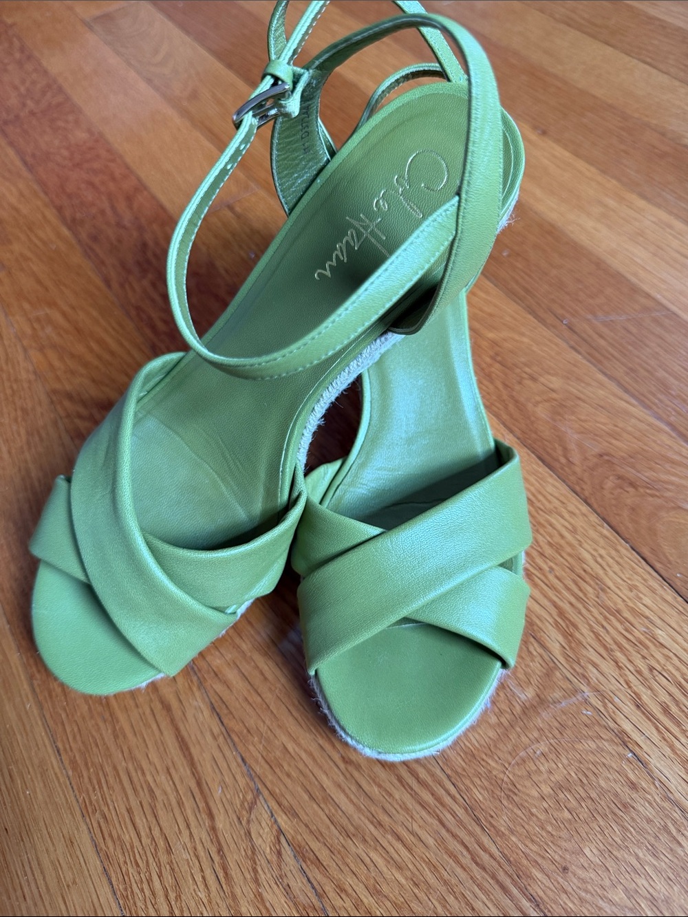 Cole Haan Lime Green Crisscross Ankle-Strap Sandals